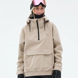 Beige Waterproof Pullover Jacket with Hood